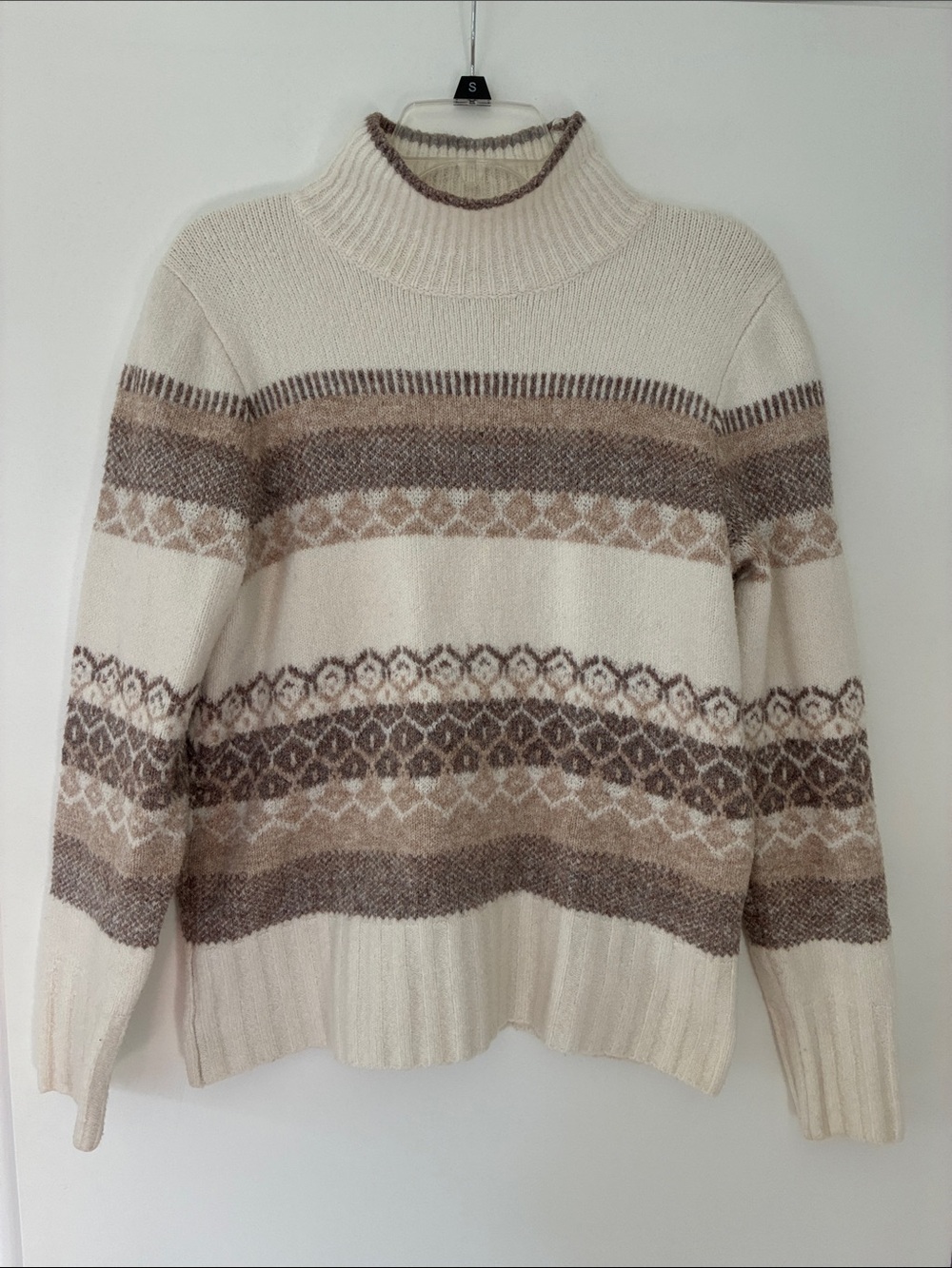 Aspen Cream & Brown Fair Isle Turtleneck Sweater - Women